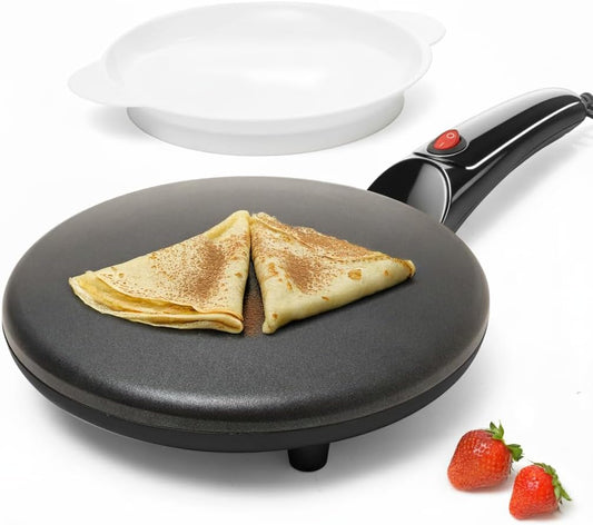 Black Electric Crepe Maker, 8" Portable Nonstick Crepe Pan