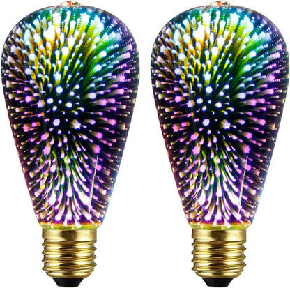 2 Pack Infinity 3D Fireworks Effect ST19 LED Light Bulb - 3W 120V Fairy Multicolor Disco Party Light, Stain Glass Colorful Bulb