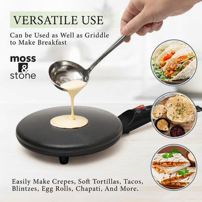Black Electric Crepe Maker, 8" Portable Nonstick Crepe Pan