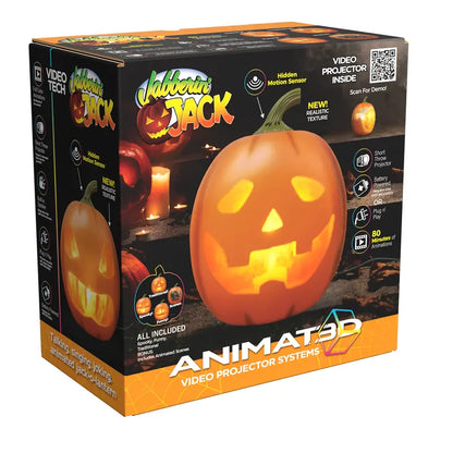 ANIMAT3D Jabberin Jack 12In Motion Sensor Talking Animated Pumpkin - Built-In Video Projector, Speaker, 80-Minute Content, Party Light, Scary Animatronics - (User Assembly Required Watch Video before Buying)