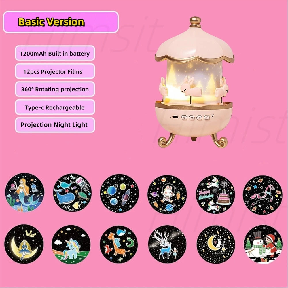 Night Light Projector Kids Nursery Children Room Space Rotation USB Rechargeable Led Night Lamp 12 Films Birthday Christmas Gift