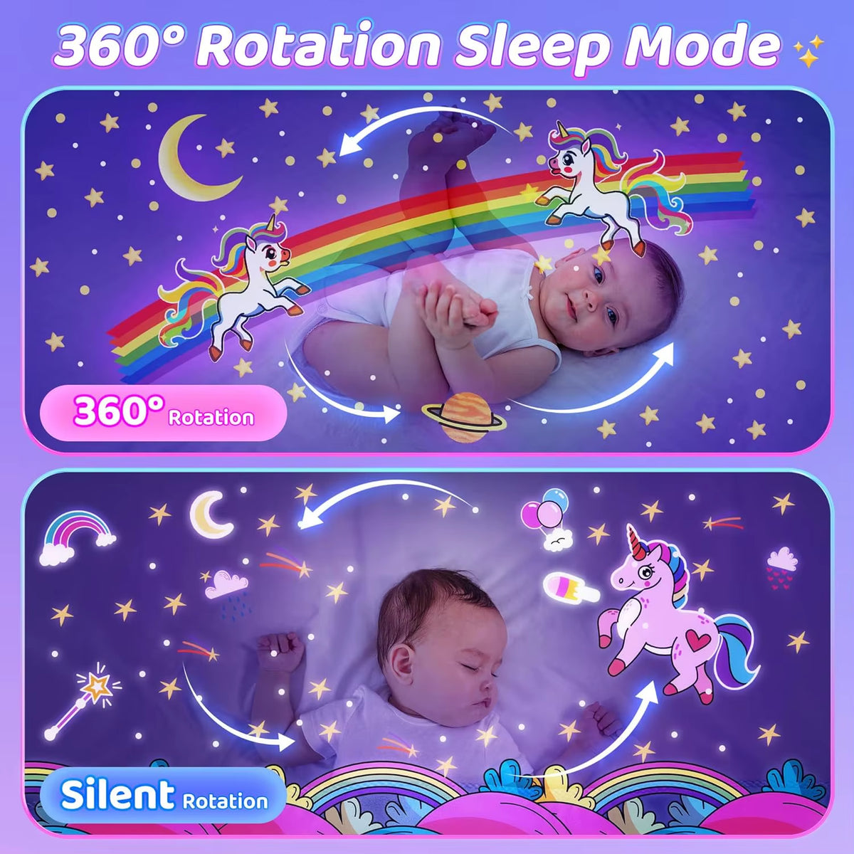 Night Light Projector Kids Nursery Children Room Space Rotation USB Rechargeable Led Night Lamp 12 Films Birthday Christmas Gift