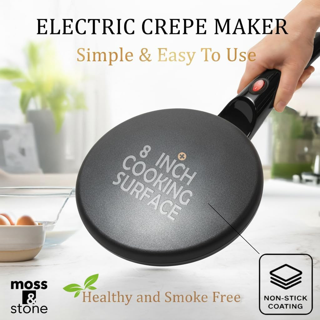 Black Electric Crepe Maker, 8" Portable Nonstick Crepe Pan